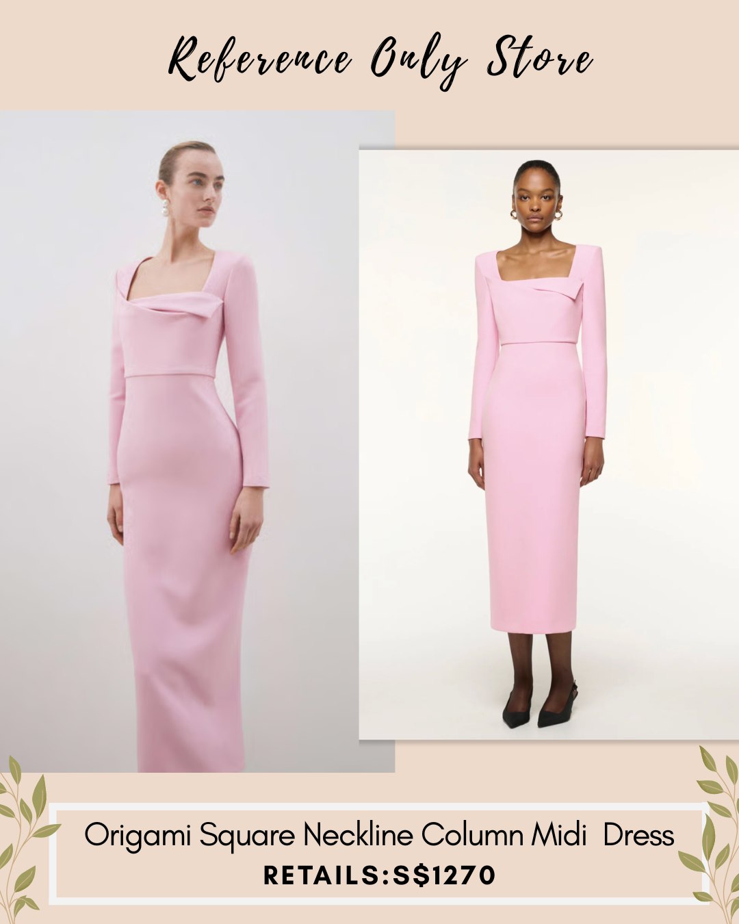 RM pink Origami square neckline column midi dress