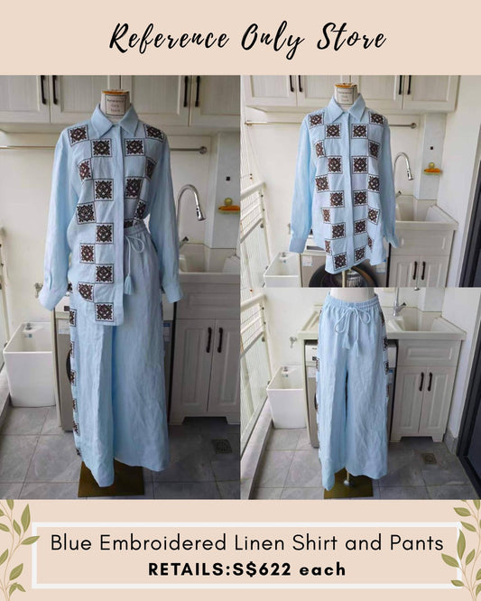 AM Blue embroidered linen shirt and pants