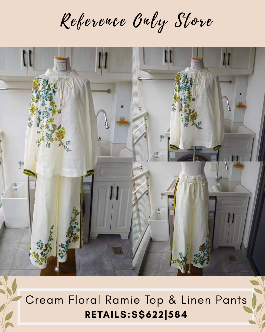 AM cream floral ramie top & linen pants
