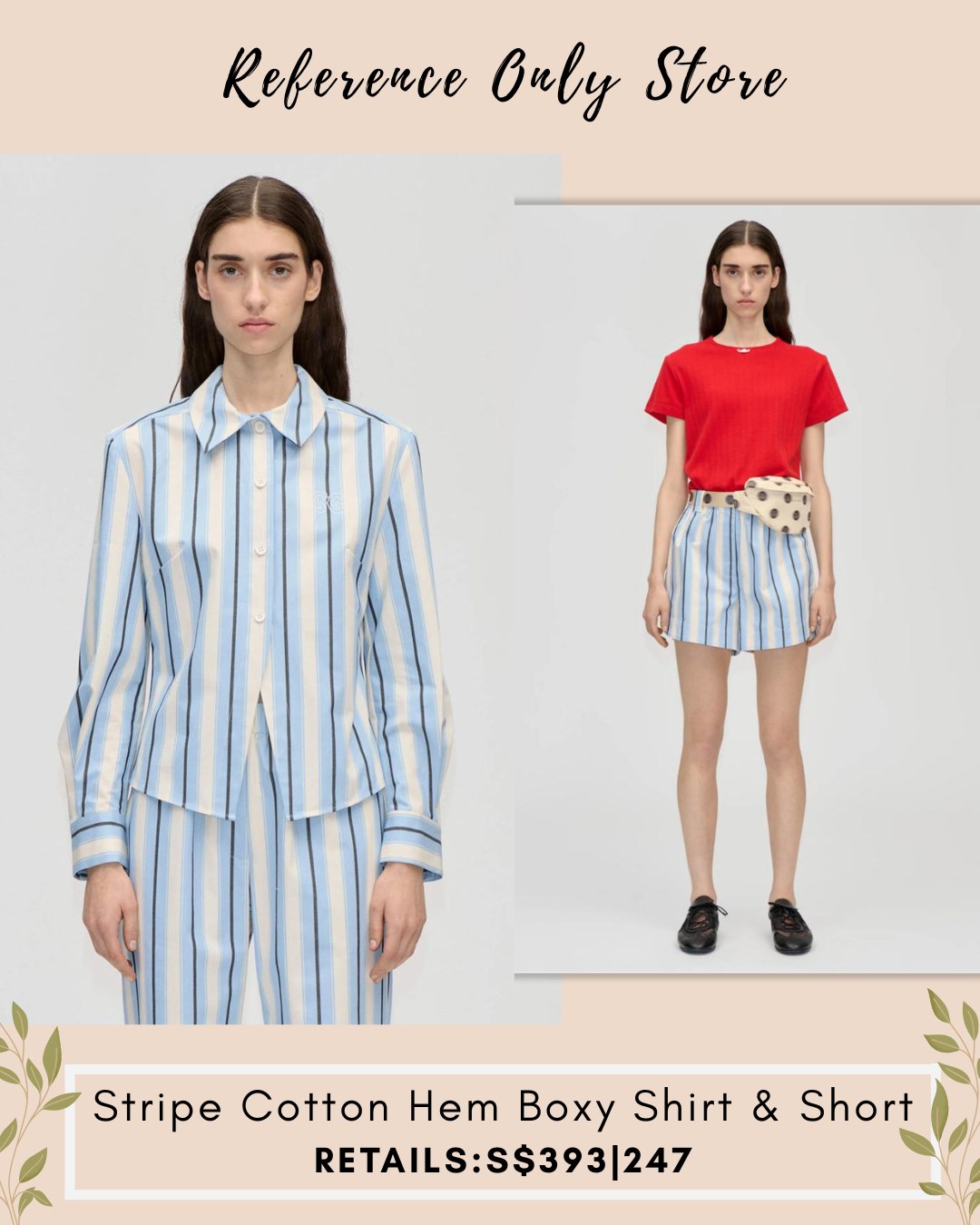 SG Stripe cotton hem boxy shirt and shorts
