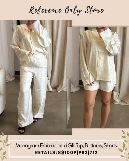 back! Tot Monogram silk pj top and pants in cream