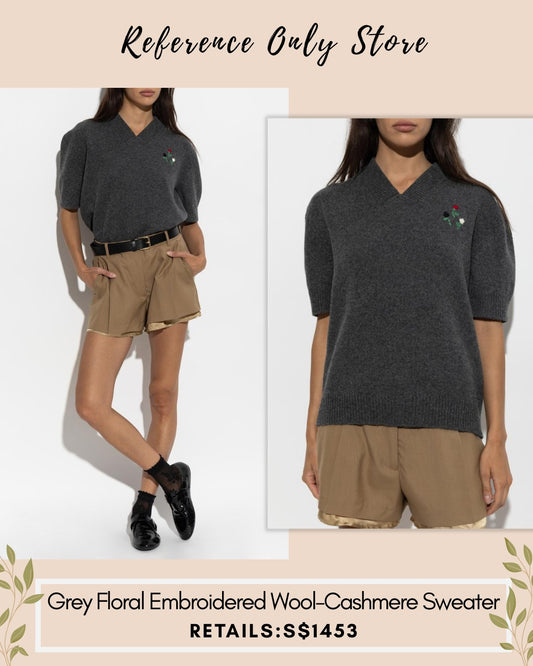 MN Grey floral embroidered wool cashmere sweater