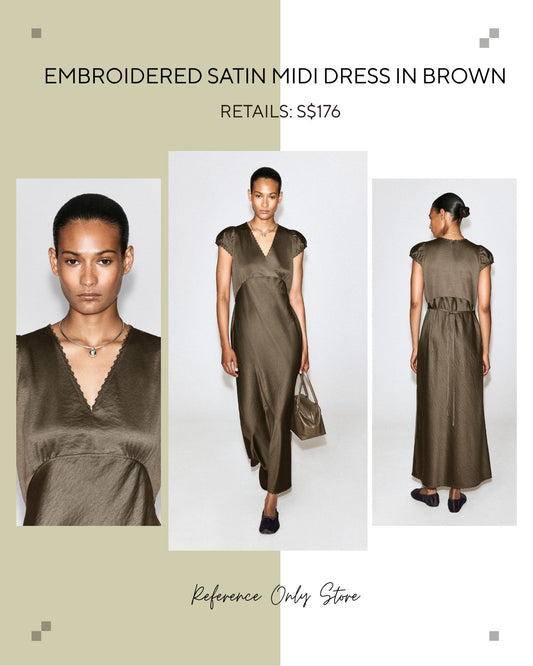 CO Embroidered satin midi dress in brown
