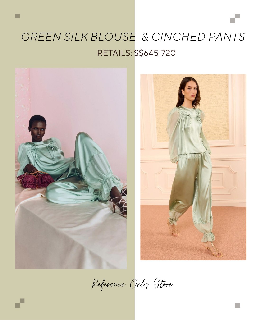 UJ Green silk blouse and pants