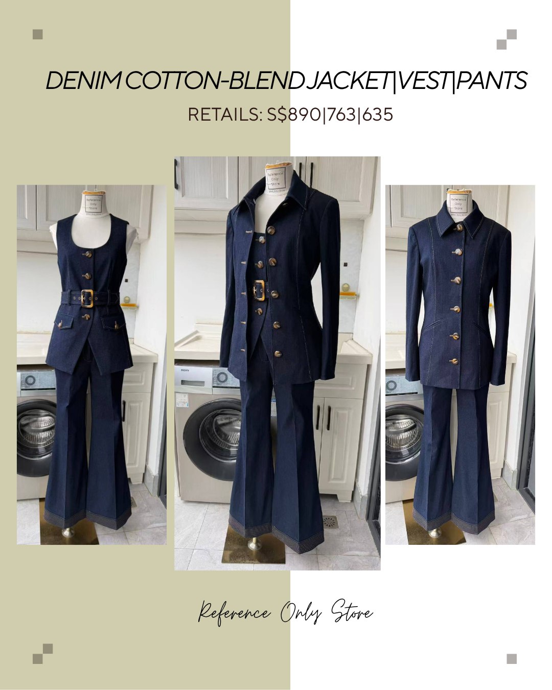 VB Denim cotton blend jacket | vest | pants