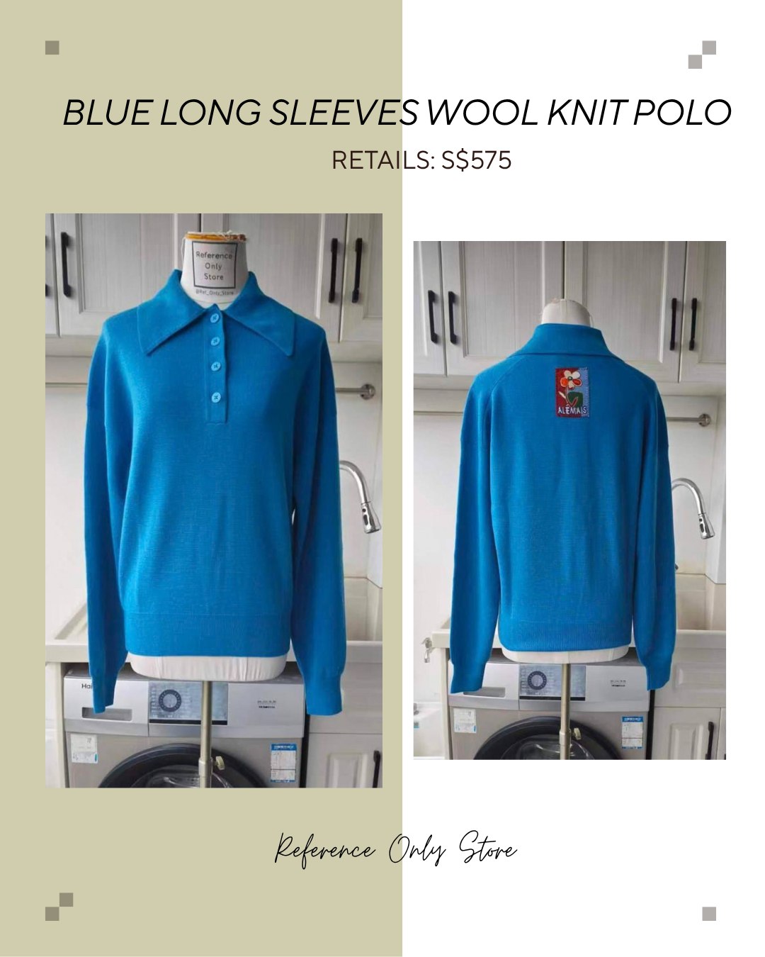 AM Blue Long sleeve wool knit polo top