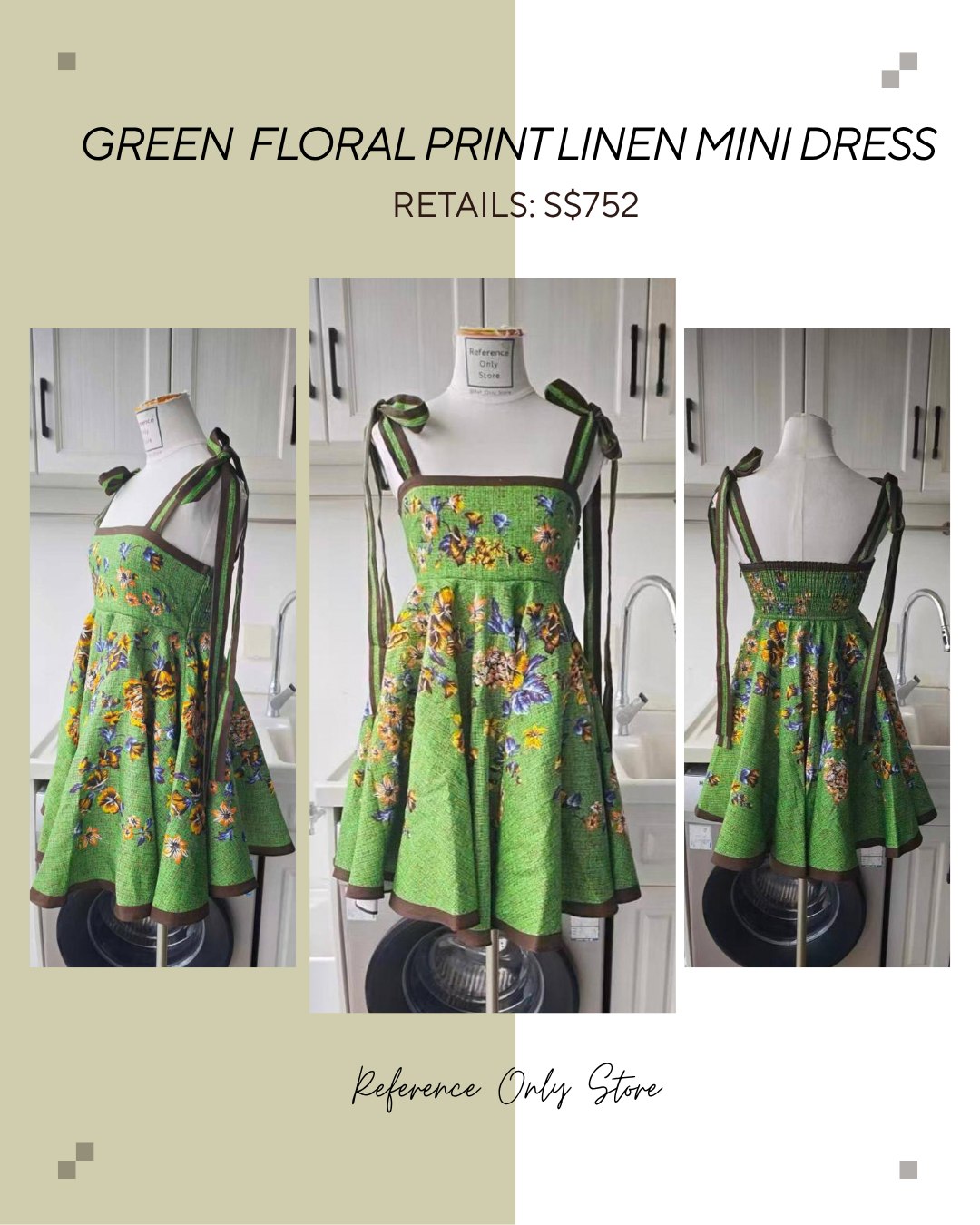 AM Green floral print linen mini dress