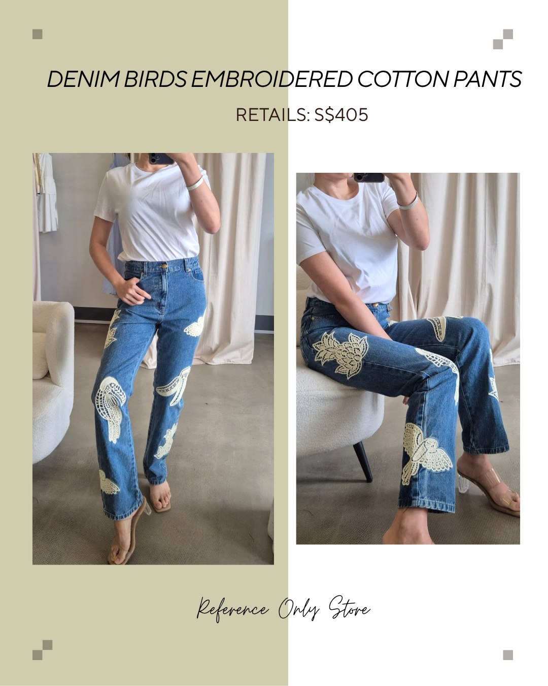 🎁 FR Denim birds embroidered cotton. pants