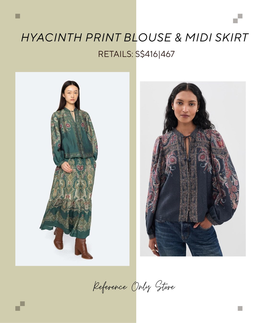 SE Hyacinth print blouse and midi skirt