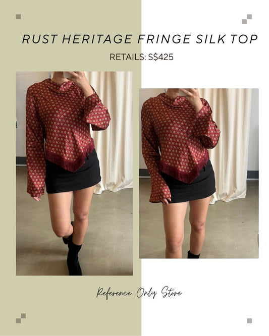 Red rust heritage fringe silk top