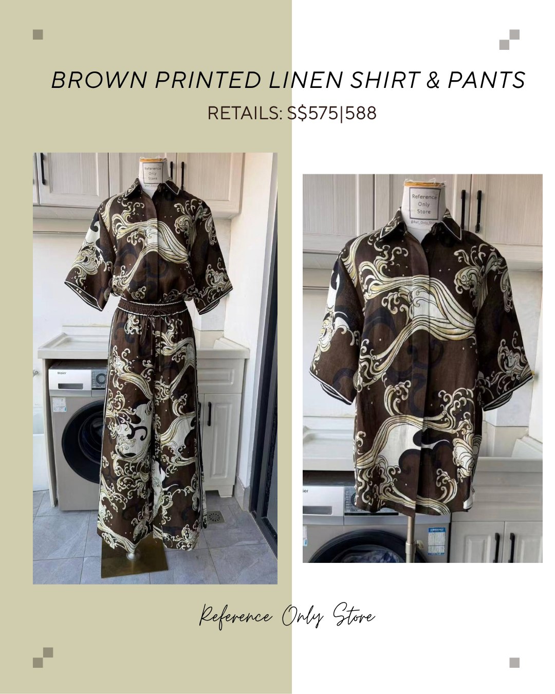 AM Brown Printed linen shirt and pants