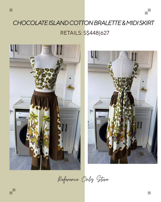 AM Chocolate island cotton bralette and midi skirt