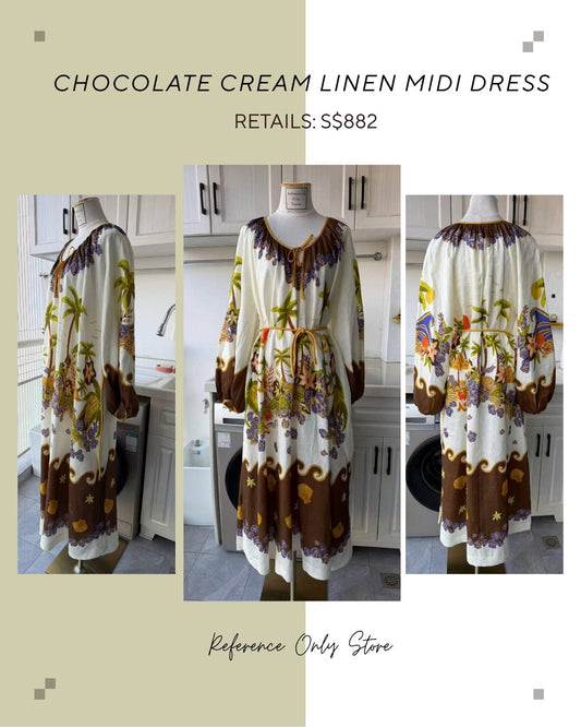 AM chocolate cream island linen midi dress