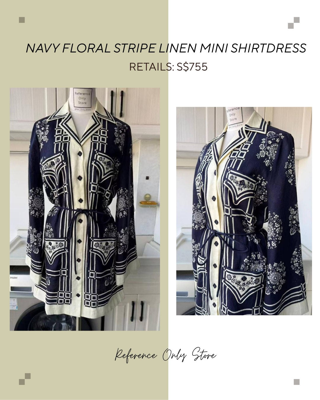 AM Navy floral stripe linen mini shirt dress