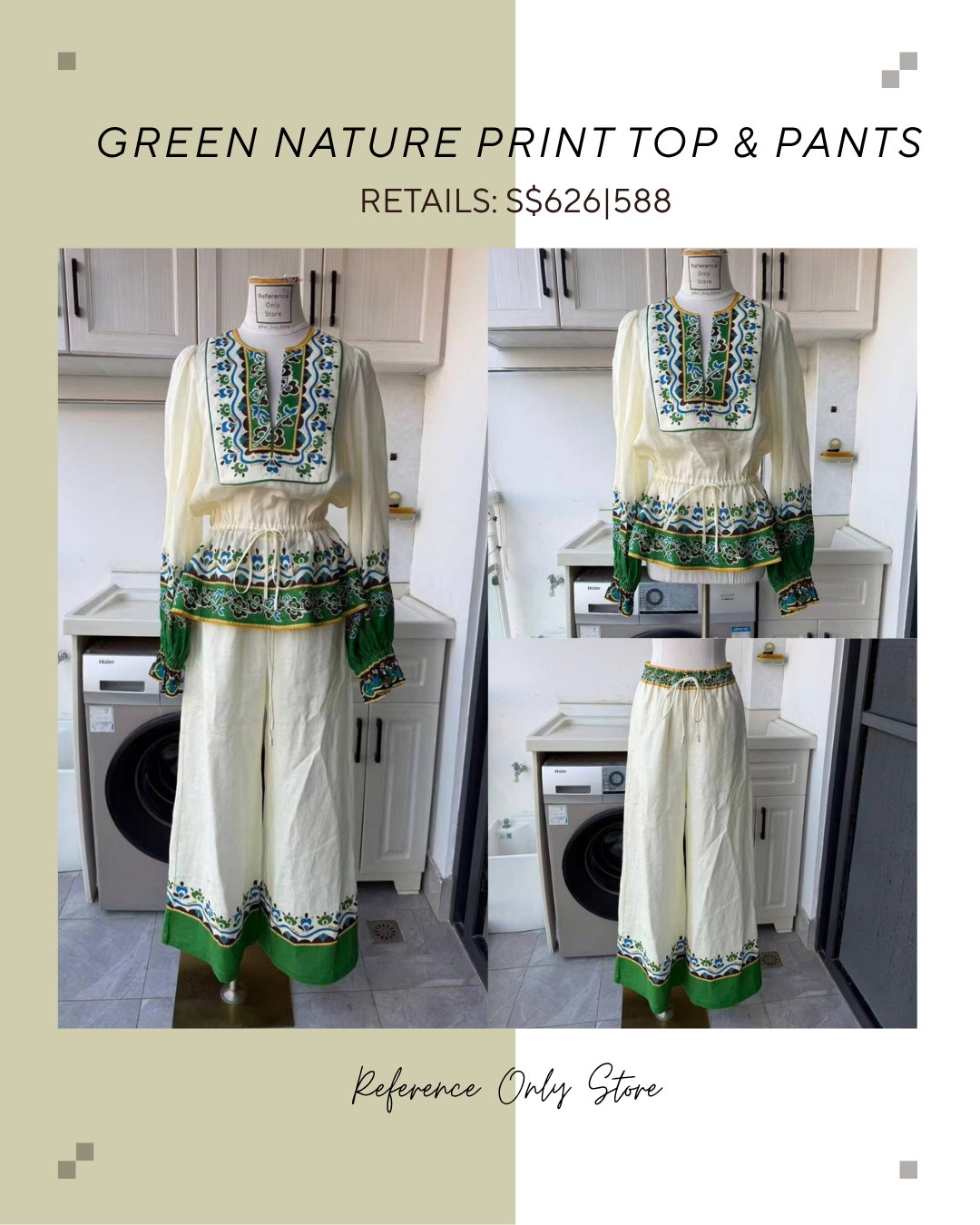 AM Green nature print top & pants
