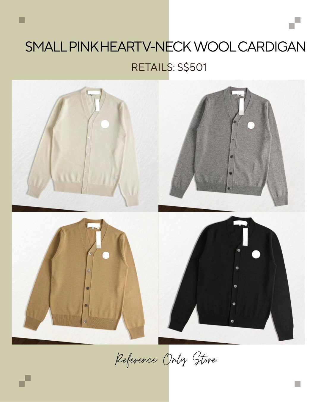 CDG  Pink heart Emblem v neck wool cardigan