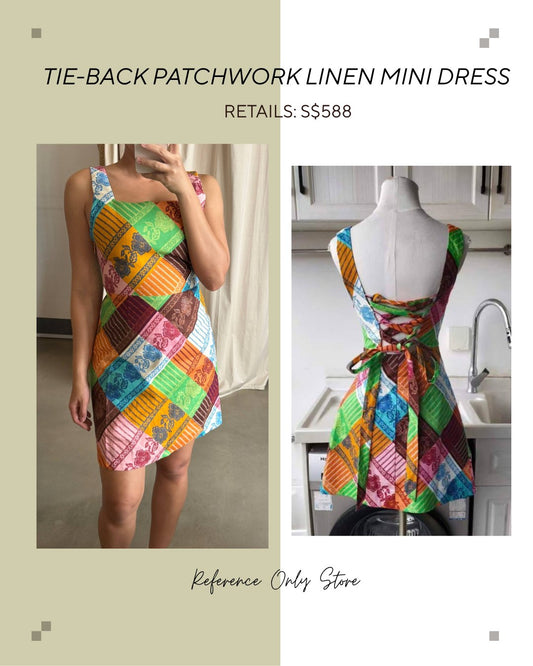 AM Tie back patchwork linen mini dress