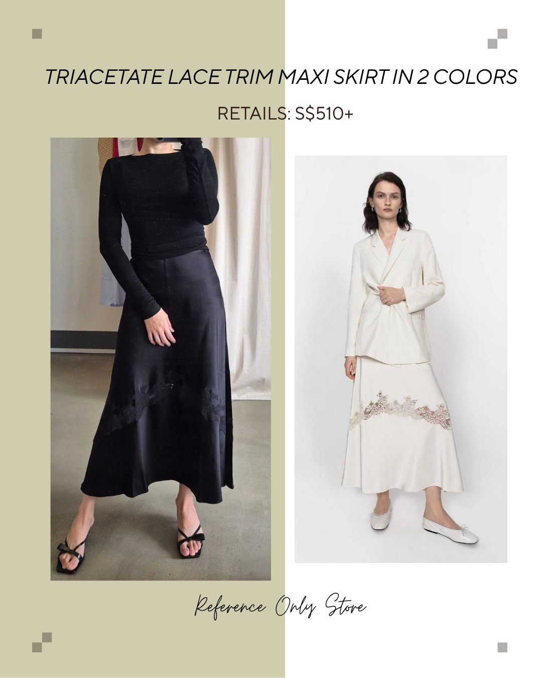 Lace trim triacetate midi skirt