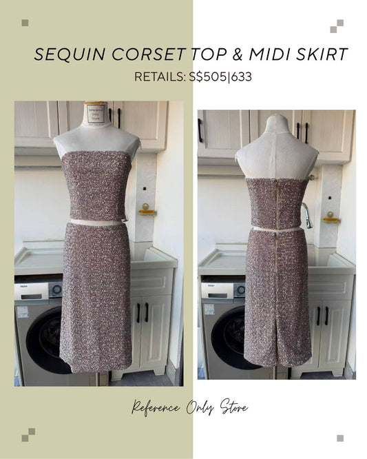 AO Corset sequin top and midi skirt