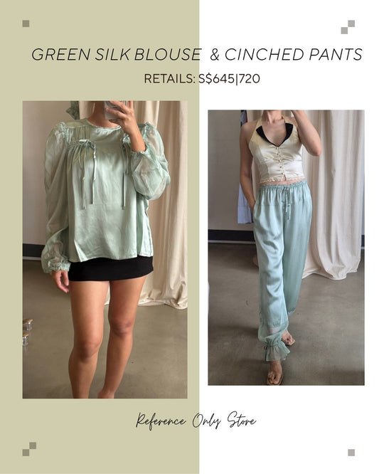 UJ Green silk blouse and pants