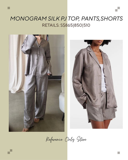 Tot Monogram silk pj top and pants in grey