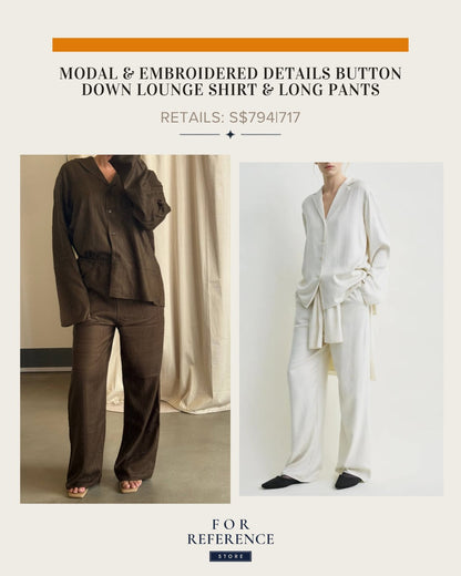 Modal and embroidered details button down lounge shirt and long pants