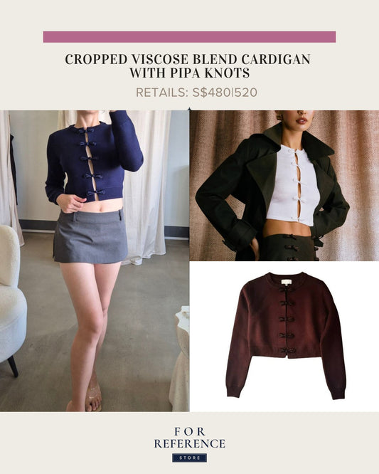 Cropped viscose blend cardigan w/ pipa knots