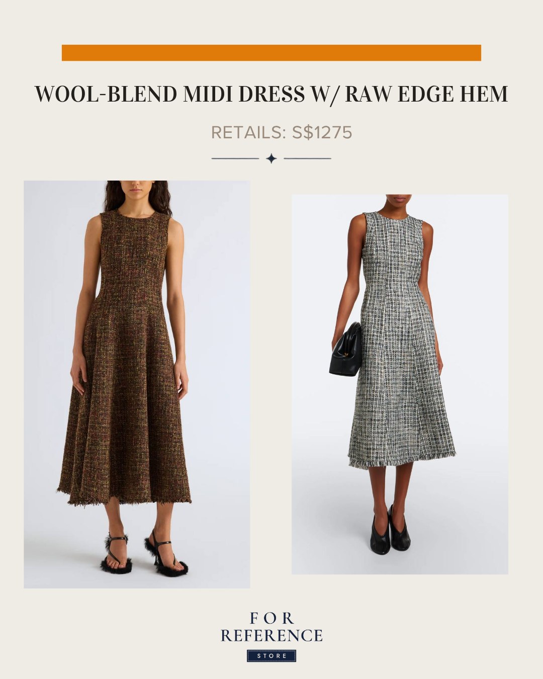 Wool blend midi dress w raw edge hem