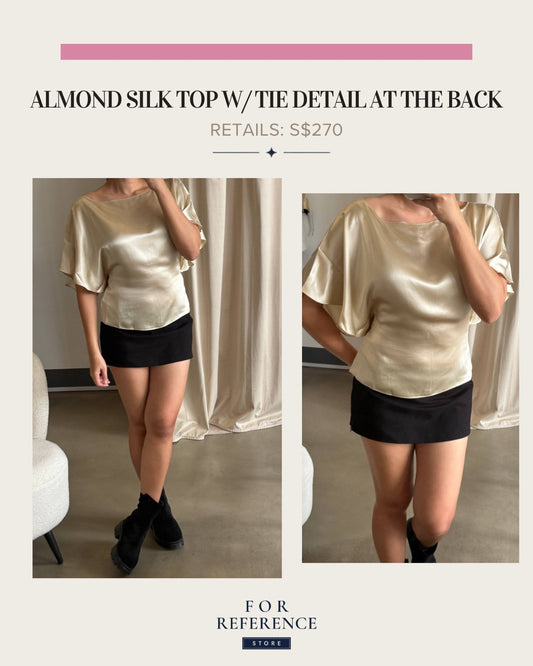 Avery silk top w tie detail in almond