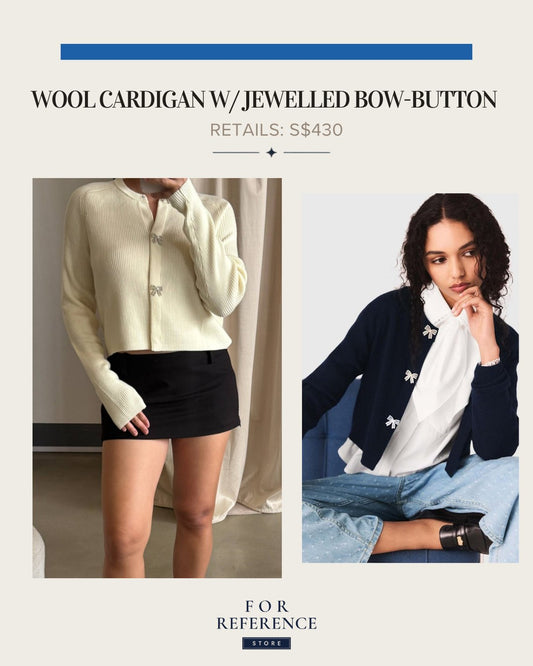 Jeweled bow button wool cardigan