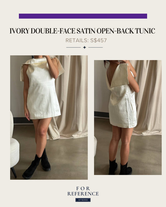 Ivory double satin open back tunic / mini dress