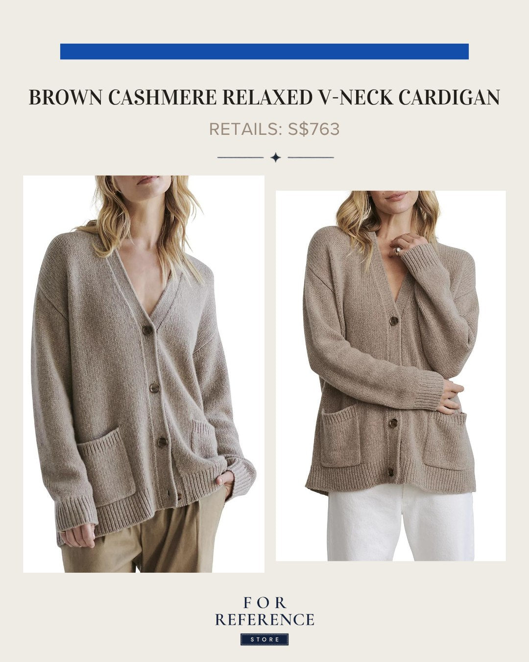 Brown cashmere relaxed v neck cardigan
