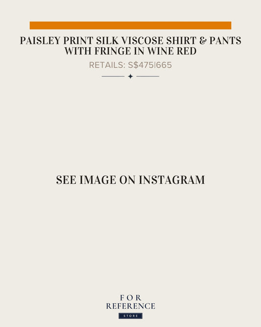 Paisley print wine red silk viscose shirt and pants with fringe