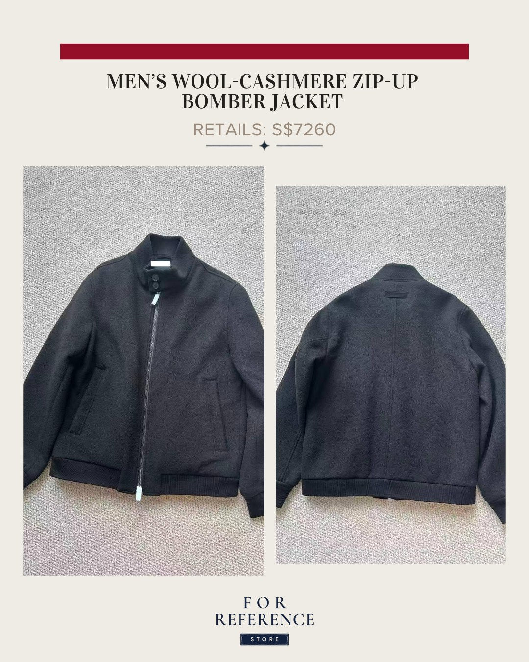 Men's Wool - cashmere blend zip up bomber jacket