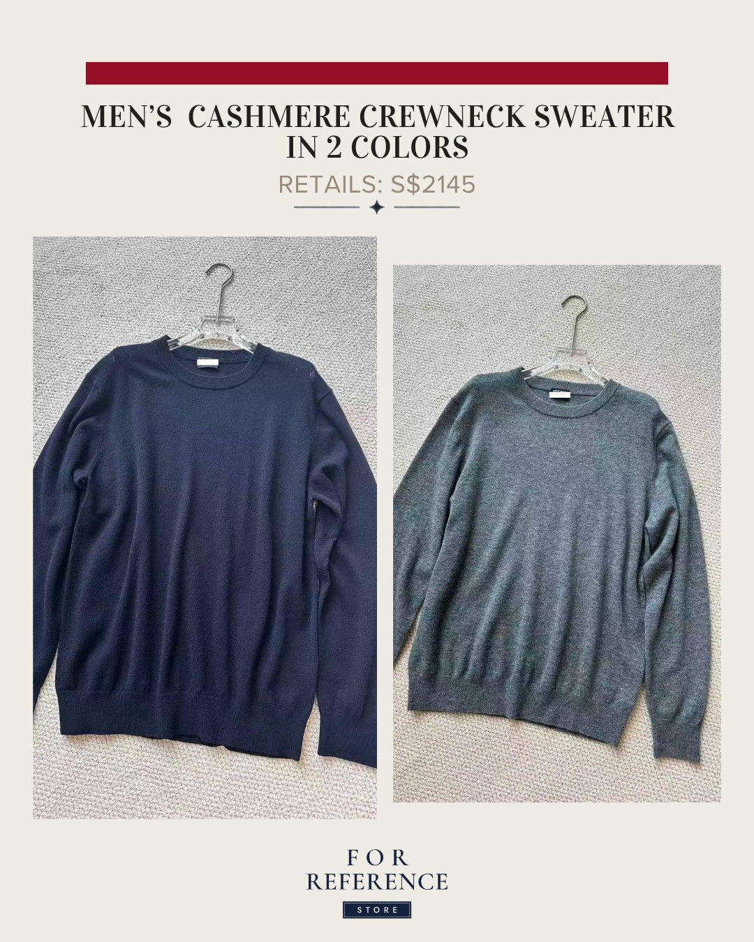Men's cashmere crewneck sweater in 2 colors