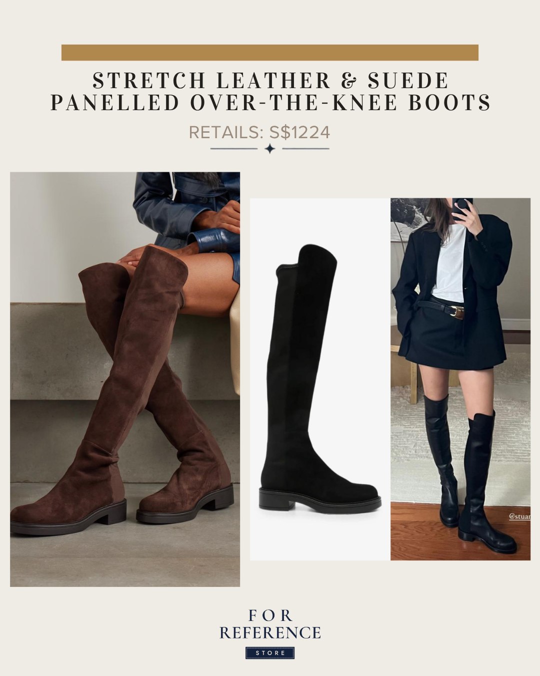 Stretch leather / suede panelled over the knee boots