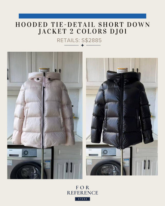 Women's Hooded tie detail short down jacket 2 colors DJ01
