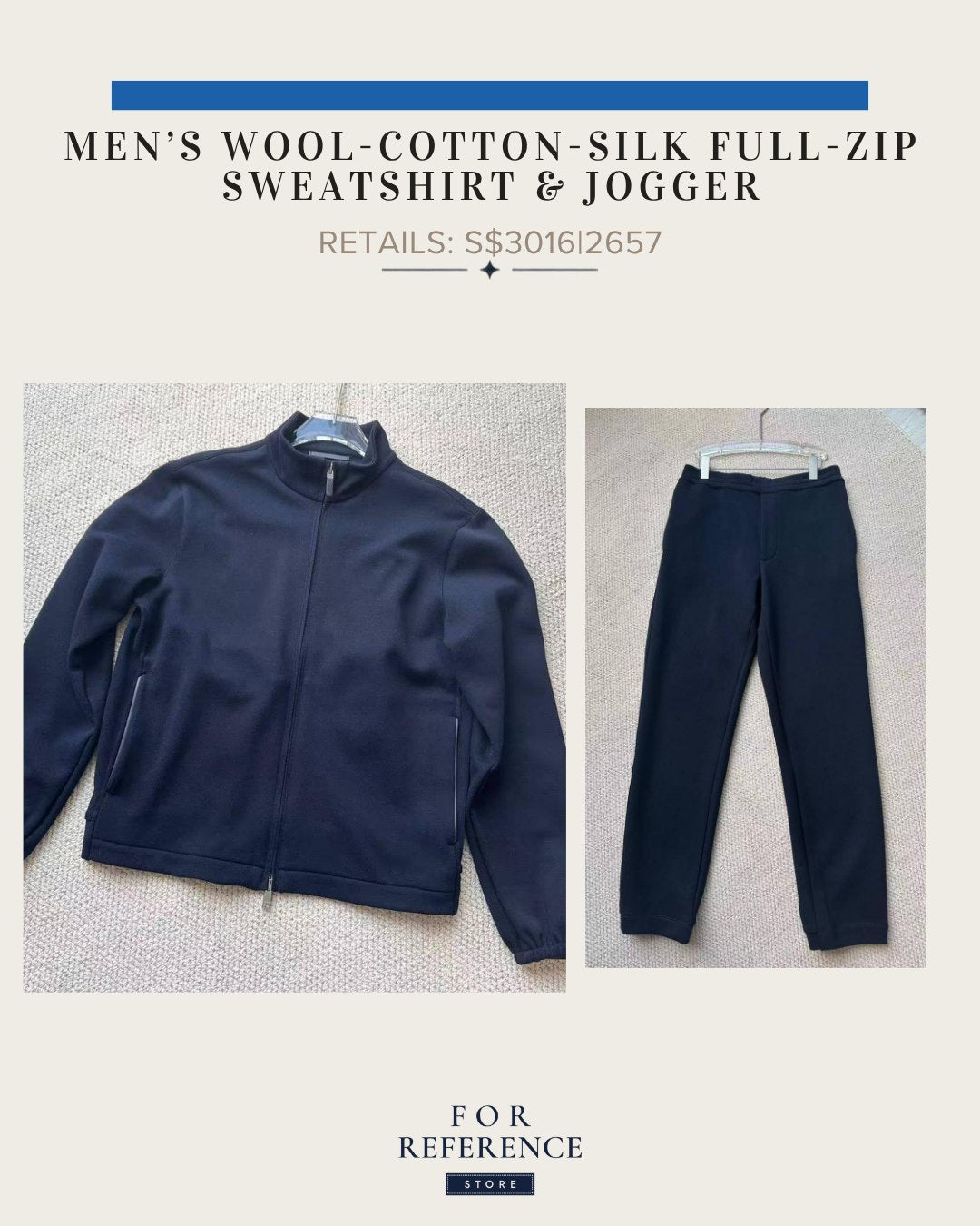 Men's Wool - Cotton - silk blend full zip sweatshirt and jogger pants