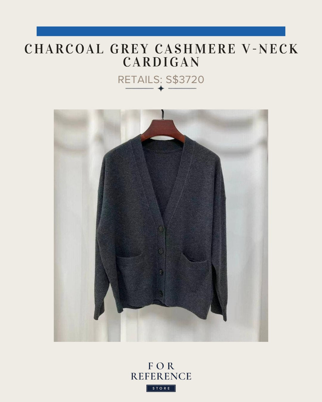 Charcoal grey 100% cashmere v neck cardigan