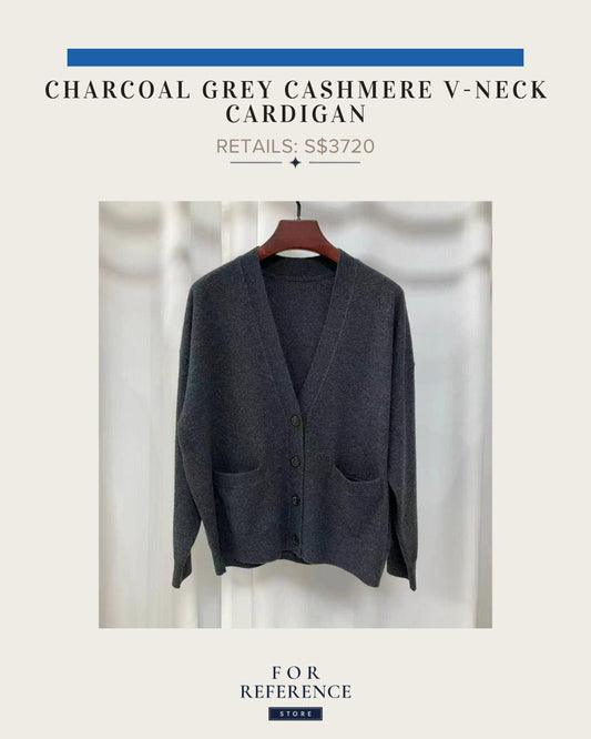 Charcoal grey 100% cashmere v neck cardigan