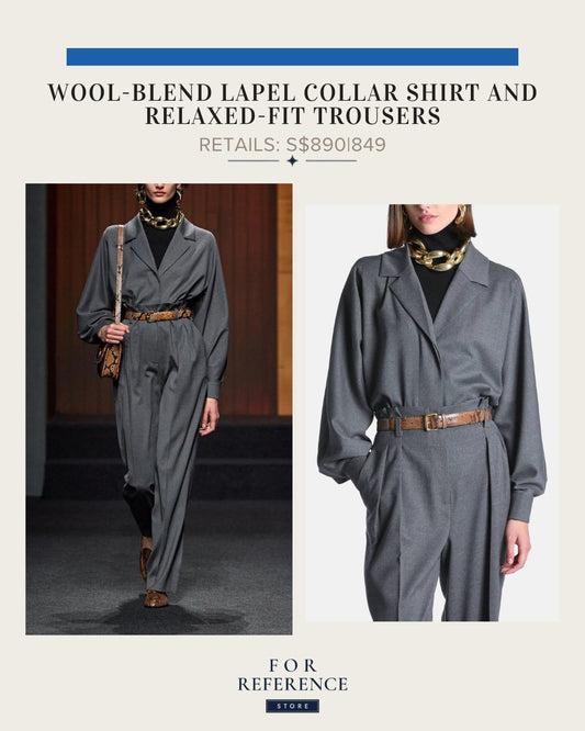 Wool blend lapel collar shirt and relaxed fit trousers