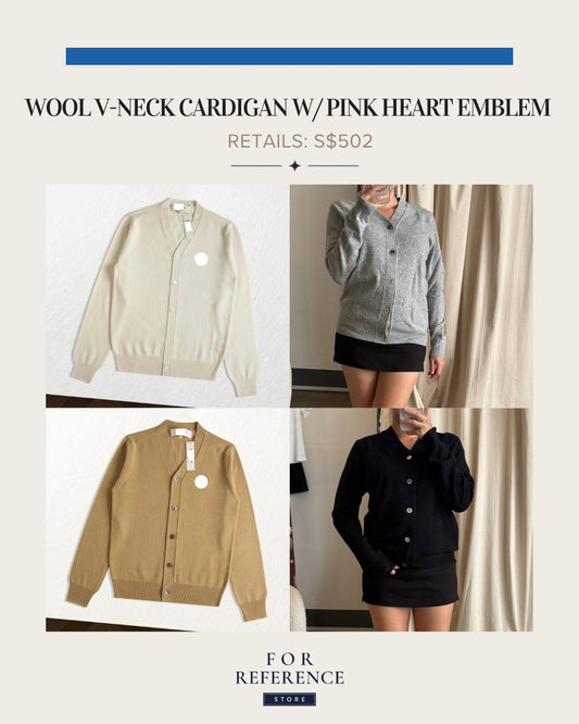 Pink heart Emblem v neck wool cardigan