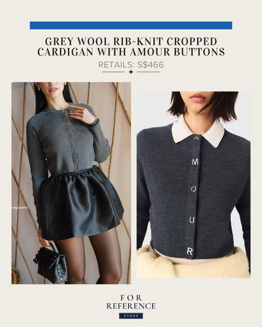Grey wool rib knit cropped cardigan with amour buttons
