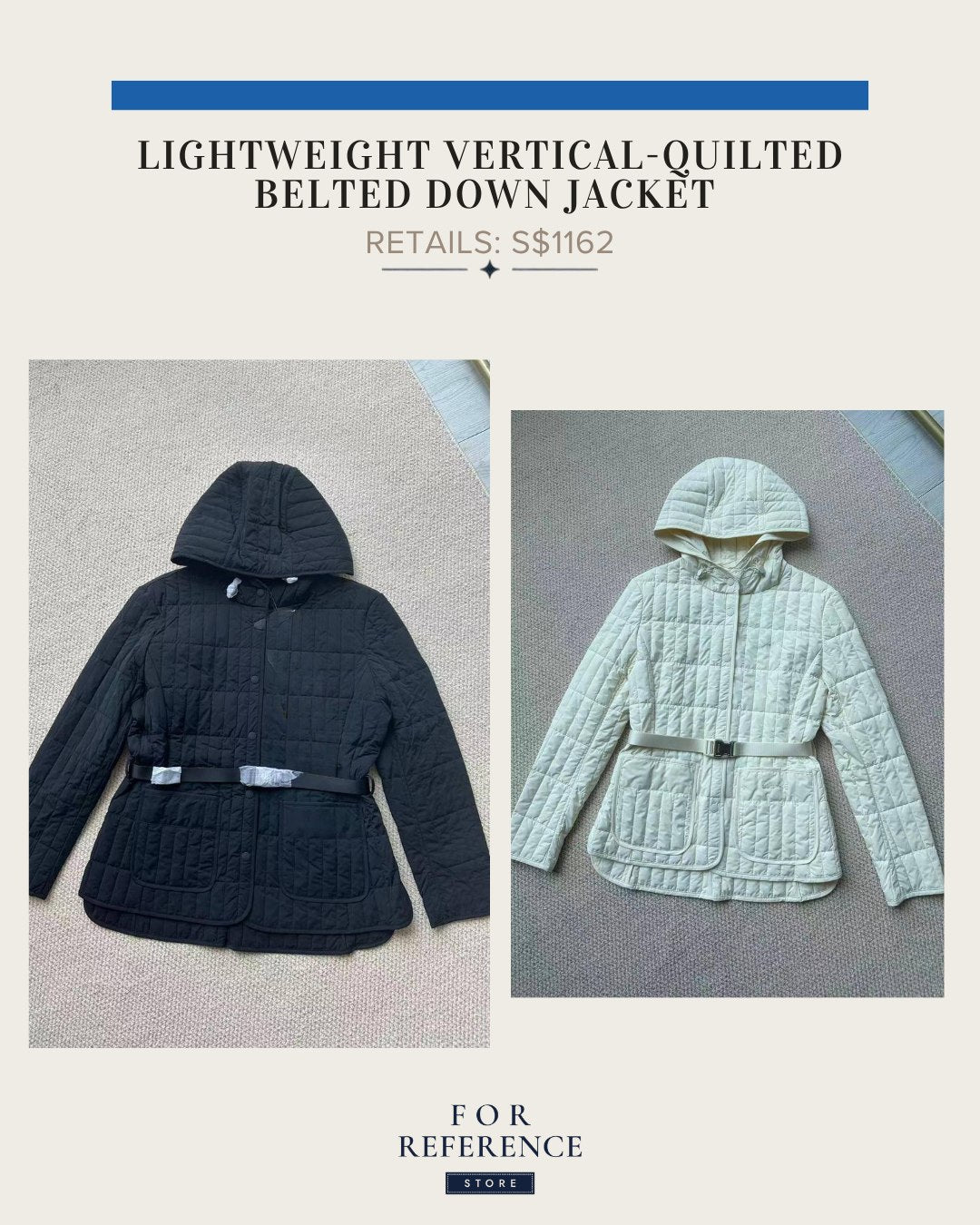 Lightweight vertical quilted belted down jacket