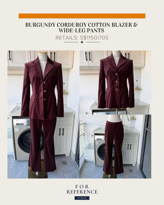 Burgundy corduroy cotton blazer & wide leg pants
