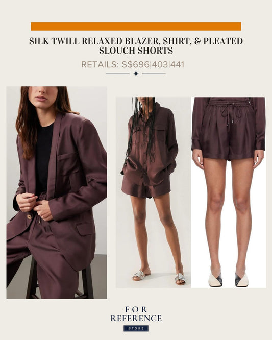 Silk Twill Relaxed blazer , shirt and pleated slouch shorts