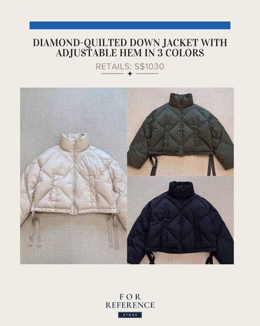 Diamond quilted down jacket with adjustable hem in 3 colors