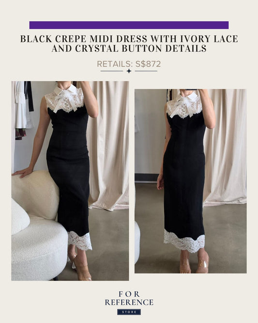 Black Contrast lace bodice midi dress