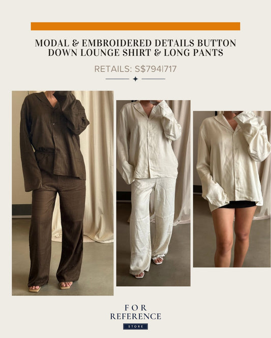 Modal and embroidered details button down lounge shirt and long pants