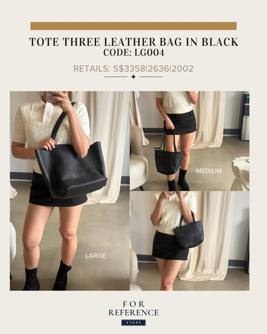 Tote three leather bag in black | LG004
